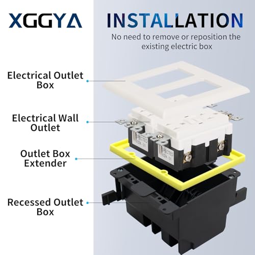 1/4” Double Gang Receptacle Outlet Box Extender,Yellow 2 Gang Electrical Box Extender with Screws,Complies with Applicable Electrical Codes,6Pack