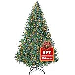 5FT Artificial Christmas Tree with 150 LED, Christmas Pine Tree with 600 Tips Lush, Foldable Metal Frame & Stand, Easy Assembly Pops Up Xmas Tree for Home Party, 150 x 100cm