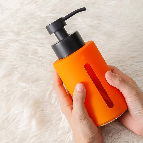 Enra Fall Glass Soap Dispenser with Window,12oz Orange Bathroom Soap Dispenser with Stainless Steel Lotion Pump,Hand Liquid Soap Dispenser Countertop for Bathroom Kitchen(Orange/Liquid Type) by Enra - Image 5
