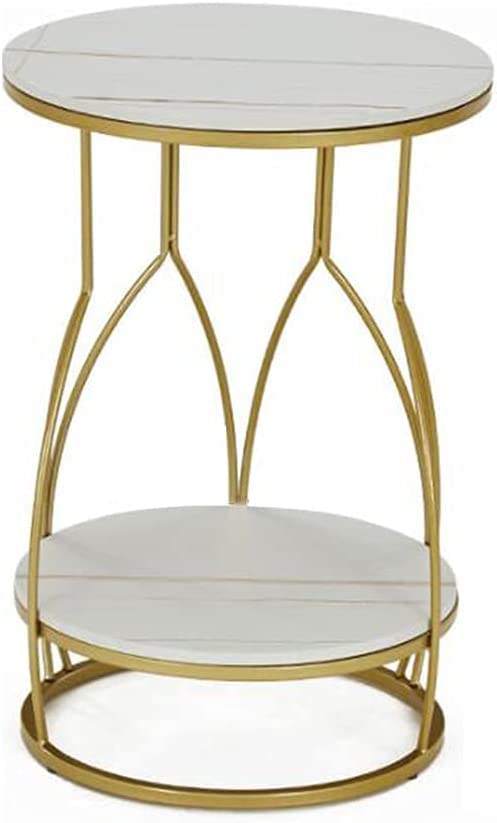 Arrow Crafts Small Table 2-Tier Round Side Table Modern Bedside Table Storage Shelf Metal-Frame for Living Room, Bedroom 15.7 X23.6 in Gold-image-20