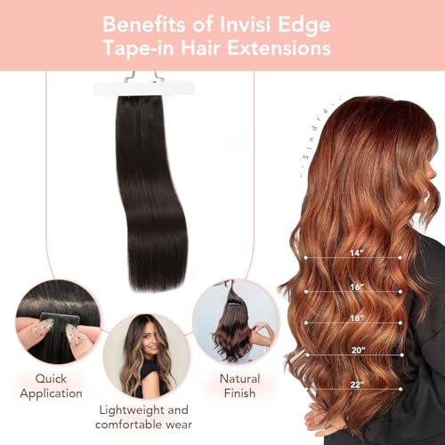 Image of Sindra Invisi Edge Tape in Hair Extensions Human Hair Darkest Brown | 22 Inch 60g 20pcs, Remy Human Hair Extensions for Women, Seamless Injected Tape Ins, Straight and Soft