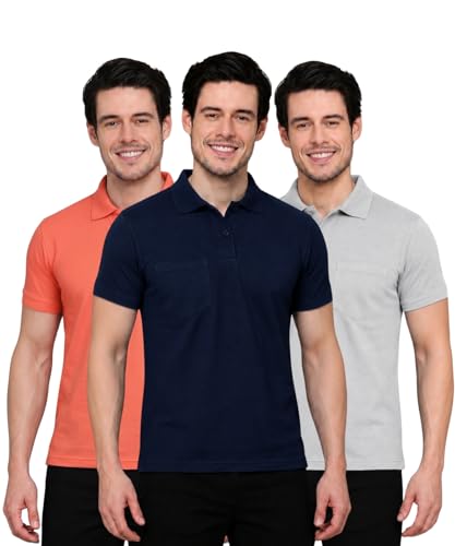 Image of INKKR Men Regular Fit Polo Neck Half Sleeve Solid Casual T-Shirt with Chest Pocket | Pack of 3