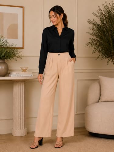 Image of FYLTR Women's Stretchable High Waist Wide-Leg Front Pleated Formal Trouser