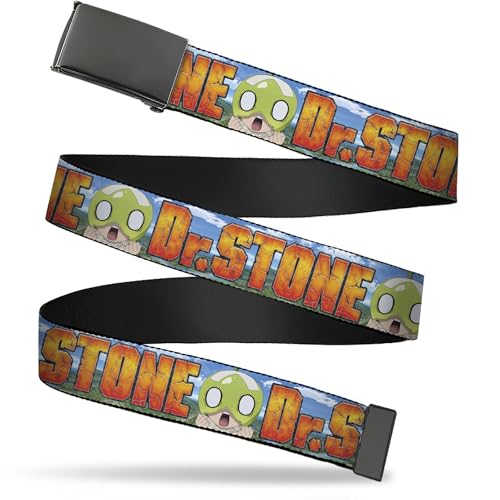 Buckle-Down Dr. Stone Belt, Flip Web Belt Dr Stone Title Logo and Suika Surprised Pose Blues