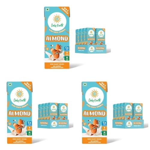 Image of Only Earth Almond Drink Unsweetened Lactose-Free Preservatives Free Contains Vitamin D,E,B1,B2 & B12 | Plant-Based Alternative | Barista Edition 180 ML (Pack 8) (Pack of 3)