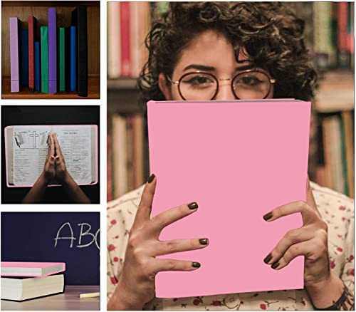 2 Pack Stretchable Book Sleeve Covers, for Paperbacks Hardcover Textbooks up to 9\" x 12\", Office Supplies with Free Sticker Labels (2 Pack, Pink)