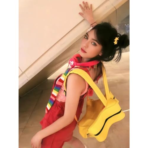 Yellow Star Kawaii Backpack PU Leather Ita Bag Backpack Y2k Shoulder Bag Aesthetic Cute Backpack (Yellow)3