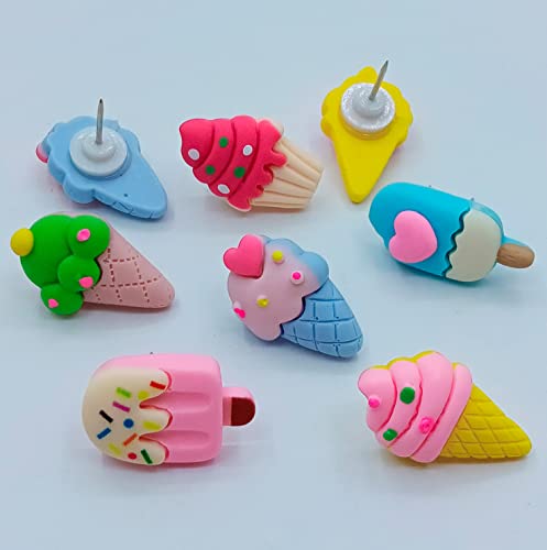 Decorative Push Pins, 30 Pcs Diy Creative Thumb Tacks Handmade Drawing Pin Cute Ice Cream Resin For Corkboard Bulletin Board Wall Photo Memo Office Accessories #TOP4