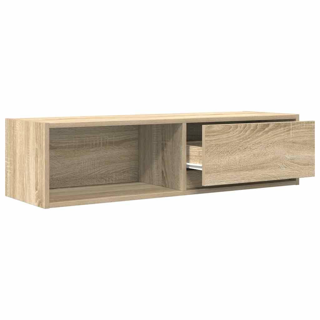 Armario de TV 2 unidades de roble Sonoma 100 x 31 x 25,5 cm de material de madera con cajones y espacio de almacenamiento, moderno mueble para TV colgante para salón, armario estable para TV