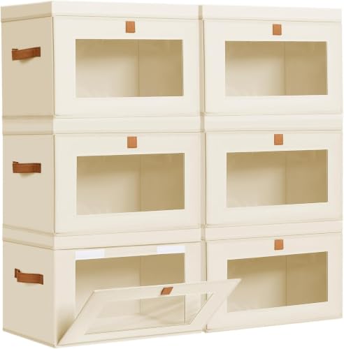 Image of DIMJ Storage Bins with Lids - 6 Pack Large Fabric Closet Organizer with Window & Handles, Collapsible Decorative Storage Boxes for Shelves Under Bed, Books Clothes Blankets Sweaters Organization