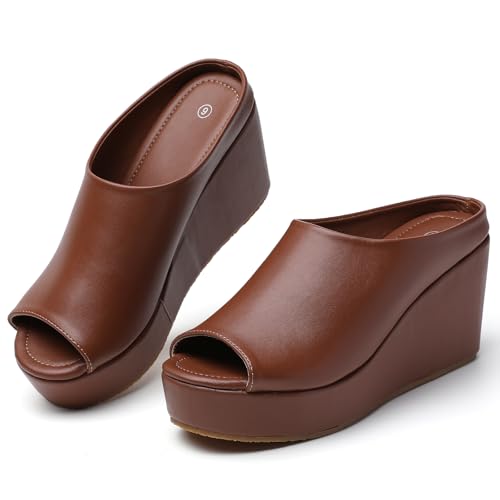 DiamShus Orthopedic Wedge Sandals Women - Walking Shoes Leather Wedge Slides for Women Dressy Platform - Comfortable & Lightweight Fashion Casual Heels