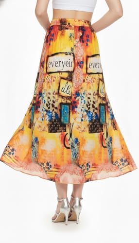 Image of VAGISHA Women's 4-Metre Flared Long Skirt | Skirts for Women Long Length | Long Skirts for Girls | Ethnic & Boho Printed Wear with Elastic Waist | Perfect for Party, Festive & Casual Look