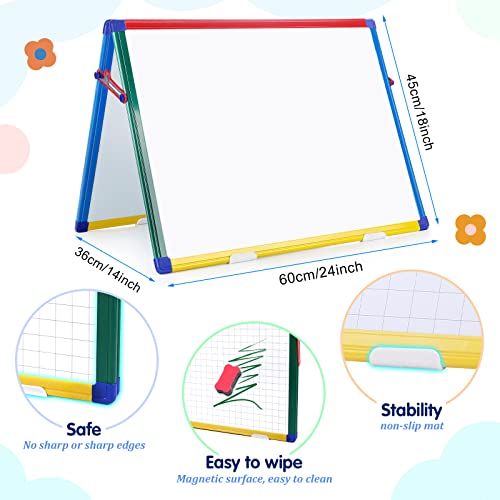 Portable Dry Erase Whiteboard - Magnetic Tabletop White Board - 24X18 Inch Double Sided Foldable Dry Erase Board Standing With 82Pcs Alphabet Magnets Magnetic Letters #TOP1