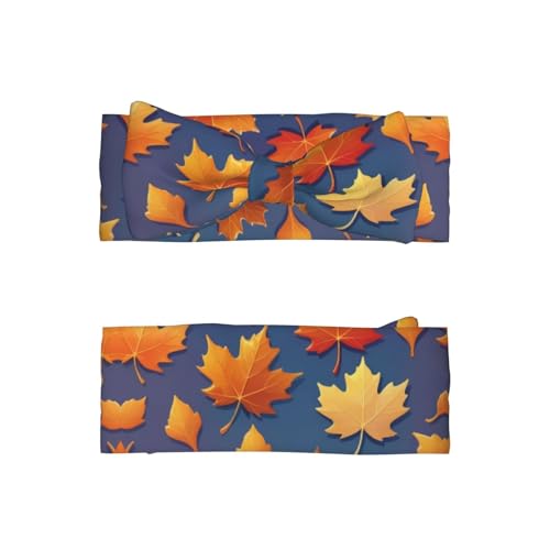 0-6 Months Baby Bow Hairband for Newborn, Infant, Toddler, Elastic Bow Headband, Maple gradient leaves Decorative Headband2