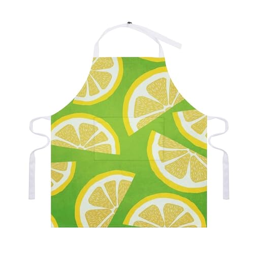 Chickwin Delantal Cocina Mujer, Impresión de Frutas Delantal Cocina Hombre con Bolsillos Grandes, Ajustable Antiincrustante Delantales de Cocina para Cocinar, Hornear, Limpiar (Limón,70x80cm)