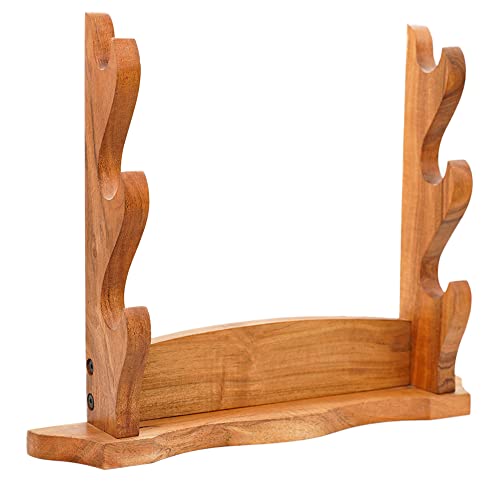 Mythrojan Solid Wood Sword Stand Medieval Sword Wall Mount Samurai Sword Display Stand Katana Sword Holder Gladiator Sword Wall Display Crusader Sword Stand Knife Stand for Display - Three Tier Sand