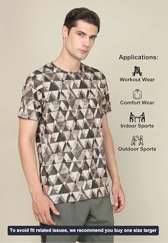 Image of TECHNOSPORT Men's Polyester Slim Fit All Over Print Crew Neck Half Sleeve T-Shirt with Technocool+,SPF50+ and Quick Dry