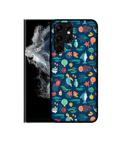 Image of Aquarium Texture Design Premium 2D Printed Metal Back Case Cover for Samsung Galaxy S22 Ultra 5G