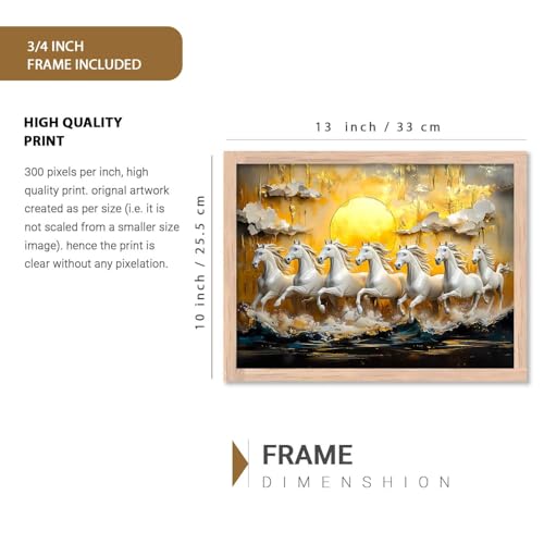 Image of HOTHOUSE 7 Horses Vastu Frame Wall Art Painting for Living Room Bedroom Office Home Decor | Seven Running Vastu Lucky Horse Rising Sun Painting Wall Decor Size (10X13 inch)