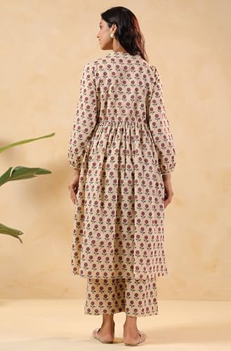 Image of Janasya Women's Pure Cotton Floral Printed A-line Maternity Kurta Pant Set