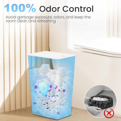Image of 4 Gallon Bathroom Small Trash Can with Lid, 15L Slim Garbage Bin Wastebasket with Pop-Up Lid for Bedroom, Office, Kitchen, Dorm, Fits Under Desk