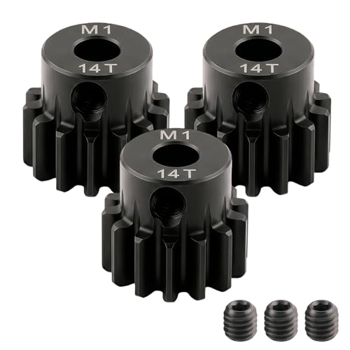 M1 14T Pinion Gear 5mm Shaft, Hardened Steel Mod1 Motor Gear, Precision CNC Machined, for 1/8 1/10 1/7 1/5 Scale RC Car Truck Tr