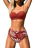 CUPSHE Women's Bikini Sets Sweetheart Neck Two Piece Bathing Suit Cutout Textured Adjustable Straps Mid Rise Bottom, M