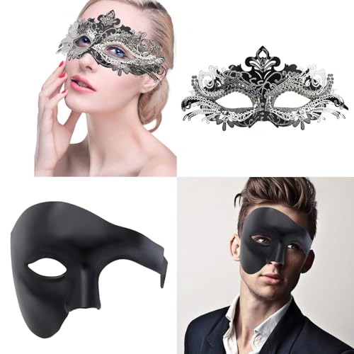 Image of Coddsmz Couples Masquerade Mardi Gras Christmas Venetian Cosplay Costume Halloween Party Mask Set