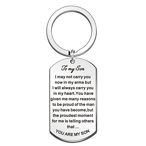 WTOPP Llavero con texto en inglés «To My Son» con citas inspiradoras de mamá y papá, regalos inspiradores para hijo, regalo de Navidad y cumpleaños, plata, Taille unique