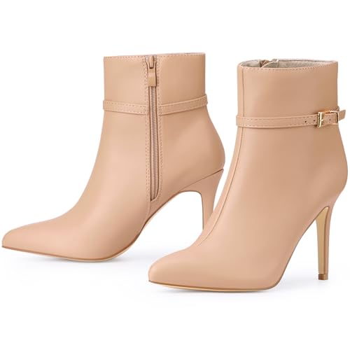 Allegra K Women's Pointed Toe Buckle Strap Stiletto Heels Ankle Boots