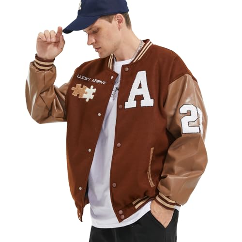 Mens Varsity Jacket Baseball Bomber Jacket Vintage Unisex Streetwear Coats with Patchwork Hipster Utility Tops