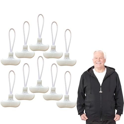 T Shape Zipper Tab Pull for Disabled & Elderly - Operate Easily for Backpacks, Jacket, Pant Wear Clothes Weak Grip Dressing Aid(White)
