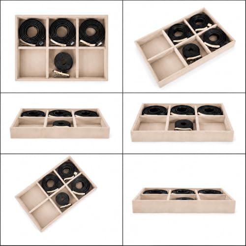 Image of 6 Slot Belt Organizer Tray for Men, Cream | Stackable tray keeps formal, casual and leather belts arranged neatly in wardrobe, closet, drawer, dresser or dressing table
