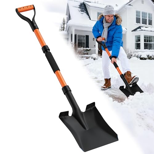 Snow Shovel, Heavy Duty 42'' Square Spade with Ergonomic D-Grip