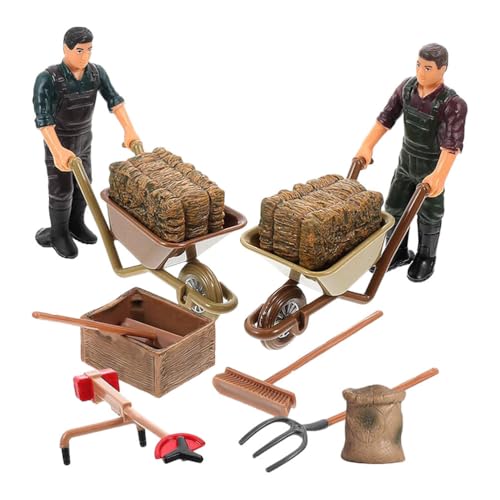 Toddmomy 12pcs Miniature Farmer Figures and Farm Tools Set, Mini Farm Toys for Kids Role Play Diorama Educational Decor Garden Farmhouse Display