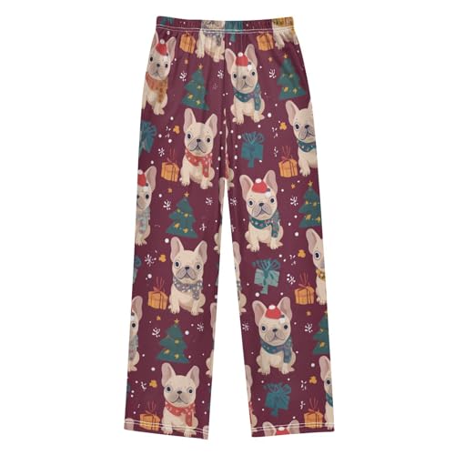 ZZXXB Xmas Tree French Bulldog Boys Long Pants Soft Trousers Elastic Waist Kids Lounge Bottoms with Pockets S-XL2