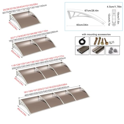Auvent de porte en polycarbonate haut de gamme et structure marron durable - 5
