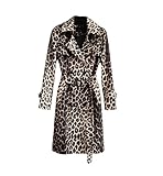 Pohullan Women Long Leopard Print Trench Coat Belt Double Breasted Casual Vacation Trenchcoats Street Long Jacket Leopard Print Xl