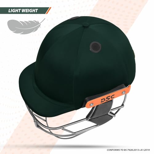 Image of DSC Empra Titanium BSI Approved Professional Cricket Helmet | BS7928 Certified Pro-Standard Hard Ball Helmet with Ultra-Light Titanium Grill & Advanced Shock Absorption | Color: Green | Size: S