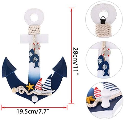 Skelang 2 Pack 28cm Anchor Wall Decor, Wooden Ship Wheel and Anchor with Rope Nautical Boat Steering Rudder, Ships Wheel Wall Art for decoration