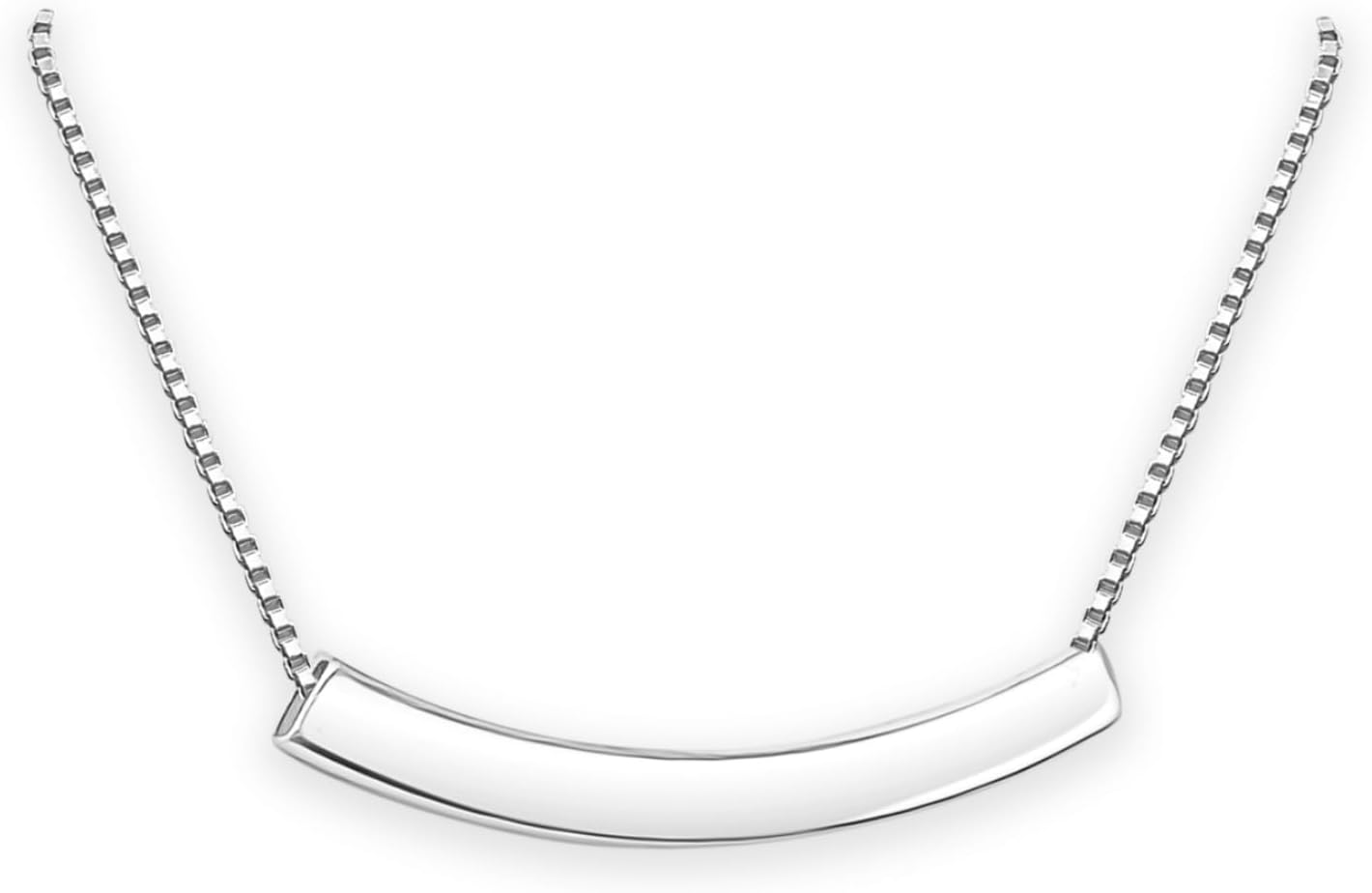Alexandreasjewels Sterling Silver Curved Tube Bar Necklace, Curved Bar Necklace for Women, Silver Balance Necklace, Layering Necklace