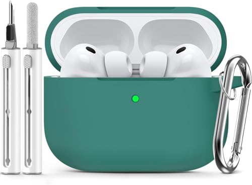 Image of Meyaar for AirPods Pro 3 Case 2025 with Cleaner Kit,Soft Silicone Protective Cases for Apple AirPods Pro 3rd Generation Case for Women Men,AirPod Pro 3 Cases Cover with Keychain(Pine Green)