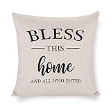 Bless This Home and All Who Enter - Fundas de almohada decorativas para el hogar, sofá, coche, sala de estar, silla, casa de campo, 16 x 16 pulgadas