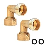 Hourleey 2 Pack 90 Degree Garden Hose Elbow Connectors, 3/4' Brass Hose Elbow with 2 Washers, Hose Adapter for...