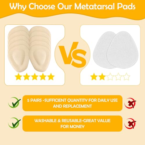 Image of Shynek 10 Pack Metatarsal Pads Ball of Foot Cushions for Heel, Soft Gel Self Adhesive Reusable Foot Pad Insoles Forefoot and Sole Support, Pain Lessen Morton's Neuroma for Women and Men (Beige)