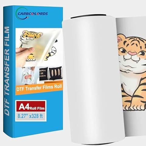 Carbcolords Premium DTF Transfer Film Roll 8.27" x 328ft - Matte Clear PreTreat PET Heat Transfer Paper for A4 DTF Printers, Hot & Cold Peel, Direct to Film for T-Shirts Textile Cover