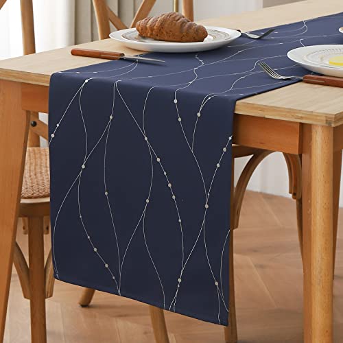 Buhua Table Runners 72 Inches Long, Classic Farmhouse Tabletop Collection - Table Runner For Wedding, Birthday Parties, Banquets Decorations (14X72 Inches, Navy Blue/Wave) #TOP1