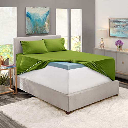 Image of Nestl Full Bed Sheet Set - Calla Green - 4-Piece Extra Deep Pocket | Instantly Soft, Night-One Ready (No Wash Required). Fits Extra Deep Pockets up to 24 Inches, 360-Degree Elastic Grip