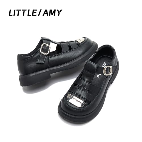 Girls Closed-Toe Fisherman Sandals with Buckle – Faux Leather School Uniform Shoes with Breathable Design & Metal Toe Accent – Durable Non-Slip Sole, Comfortable Fit for Summer & Spring3