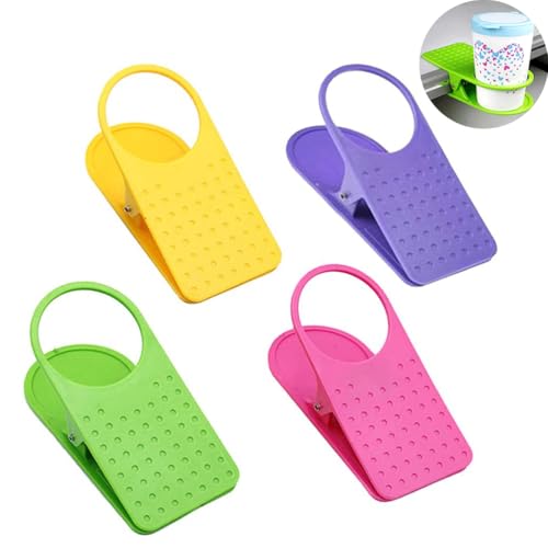 Clip on Cup Holder, 4Pcs Portable Desk Side Cup Holders Clip Mug Holder Clamp for Camping Chair Sunbed, for Cups Diameter within 6.5cm/2.6in, Random Colors